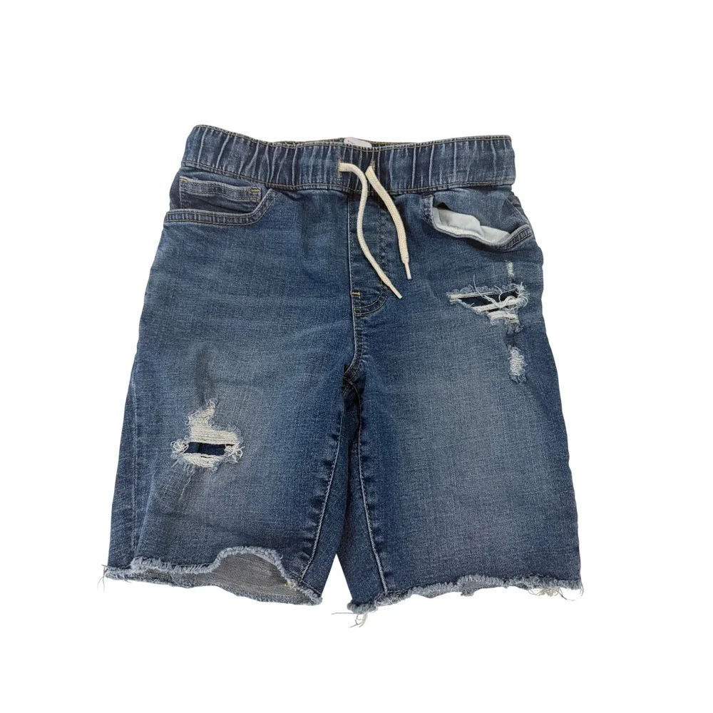 Old Navy Boys Slim Built-In Tough Stretch Distressed Denim Shorts Blue L 10-12